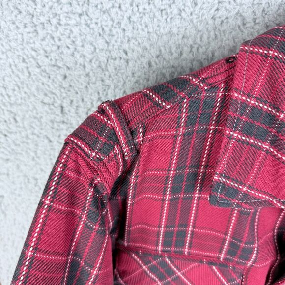 Vintage Y2K Quiksilver Quilted Flannel Shacket Red Black Plaid Mens M Surf Skate - Picture 7 of 11